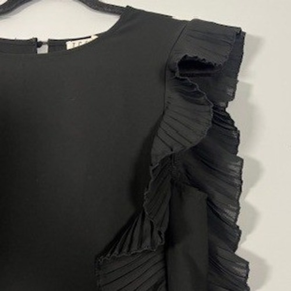 TCEC Womens Black Ruffle Trim Shabby Chic Party Elegant Sleeveless Mini Dress Sm - Picture 4 of 7